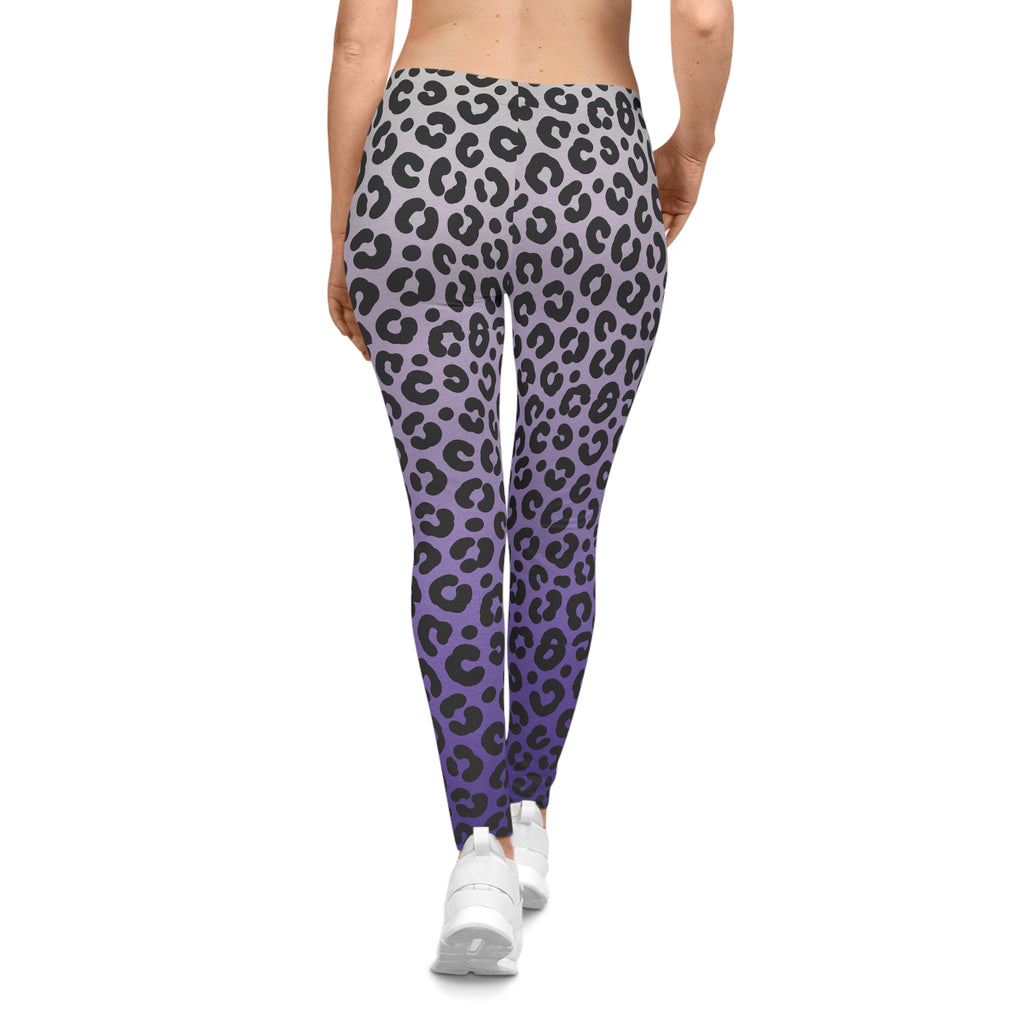 Purple Ombre Leopard Print Leggings — Women's Casual Animal Print Activewear