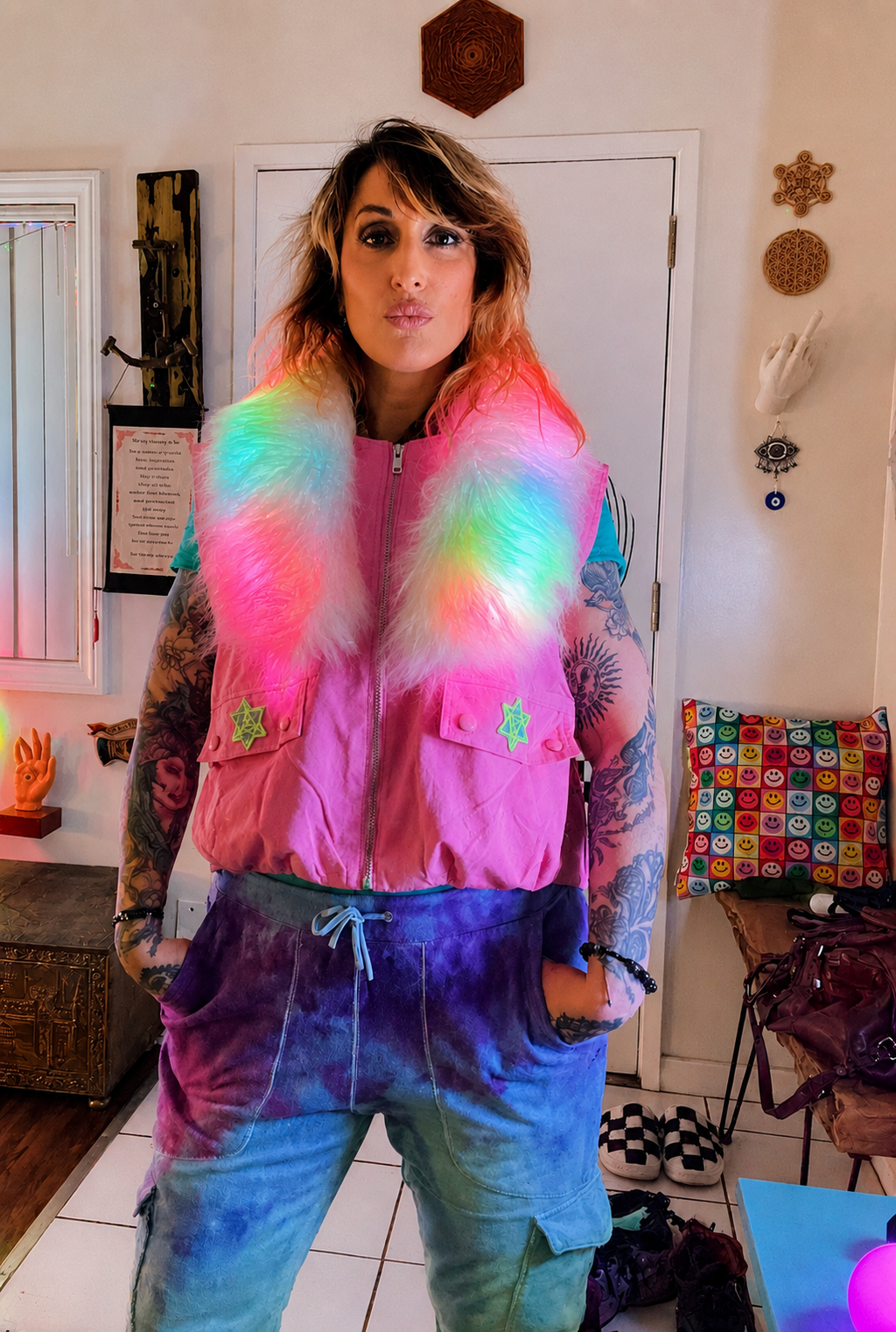 OHHUM  Radiant Aura LED Faux Fur Vest