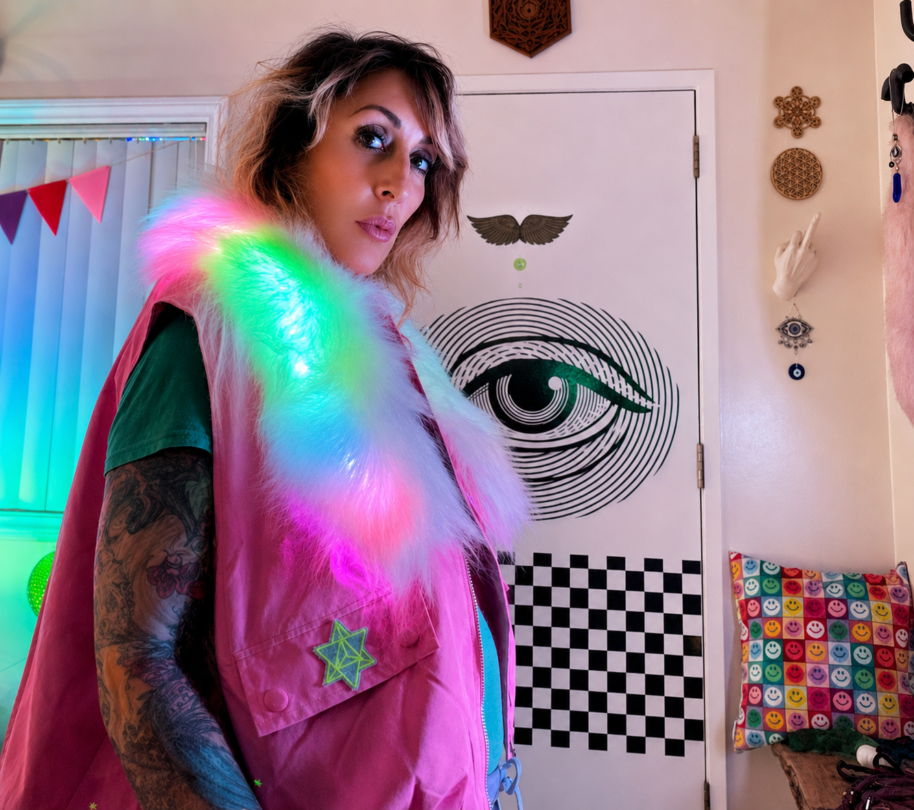 OHHUM  Radiant Aura LED Faux Fur Vest